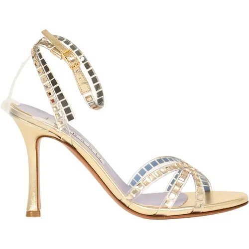 Golden Microfiber Sandals with Plexiglass , female, Sizes: 5 UK - Albano - Modalova