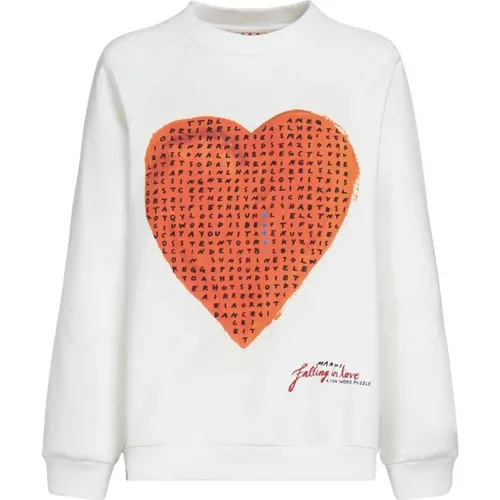 Loopback Sweatshirt with Wordsearch Heart Print , female, Sizes: XS, S, 2XS - Marni - Modalova