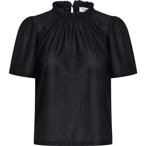 Feminine Schwarze Rüschenbluse , Damen, Größe: XL - Saint Tropez - Modalova