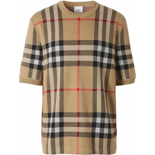 Check-Print Silk-Wool Sweater , male, Sizes: XL - Burberry - Modalova