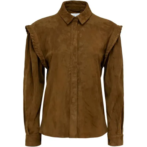 Suede Long-Sleeve Shirt with Interwoven Detail , female, Sizes: 2XS, S, M, XS - MVP wardrobe - Modalova