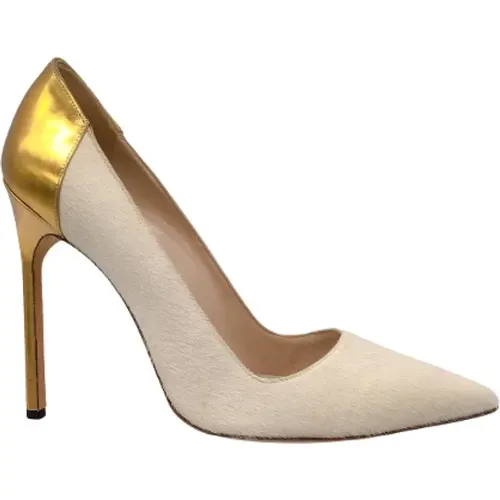 Pre-owned Pumps, female, , Size: 10 US Cream/Gold Metallic Calf Hair Pumps - Manolo Blahnik Pre-owned - Modalova