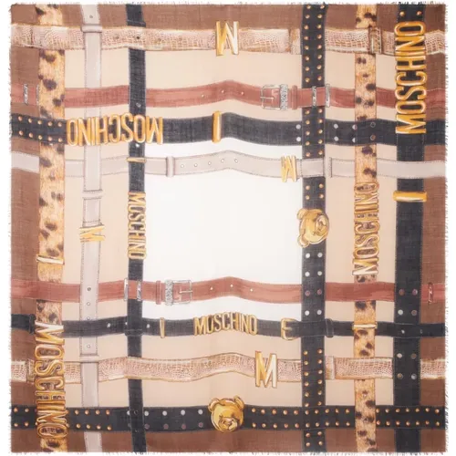 Winter Scarves, unisex, , Size: ONE SIZE Square Logo Print Silk Shawl - Moschino - Modalova