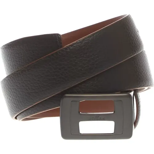 Belts, male, , Size: ONE SIZE Leather Belt with H Buckle - Hogan - Modalova