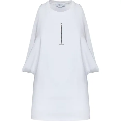 Weiße ärmellose Crewneck-Top mit T-Bar-Kette , Damen, Größe: S - alexander mcqueen - Modalova