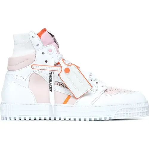 High-Top Leather Sneakers in White/Pink/Orange , female, Sizes: 7 UK, 5 UK, 8 UK, 6 UK, 4 UK, 3 UK - Off White - Modalova