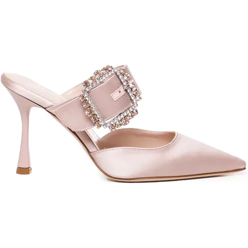 Pointed Satin Sandals with Buckle Decorations , female, Sizes: 5 1/2 UK, 4 1/2 UK, 5 UK - Giuliano Galiano - Modalova