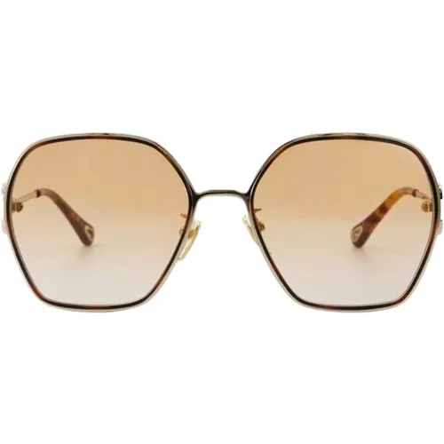 Goldene/Orangefarbene Metallsonnenbrille - Stilvoll und Modisch , Damen, Größe: 58 MM - Chloé - Modalova