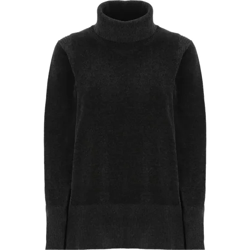 Schwarzer Samt Pullover Hoher Kragen Lange Ärmel , Damen, Größe: M - RRD - Modalova