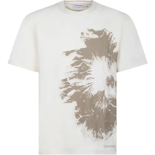 Short Sleeved Egret White T-shirt , male, Sizes: M, XL - Calvin Klein - Modalova