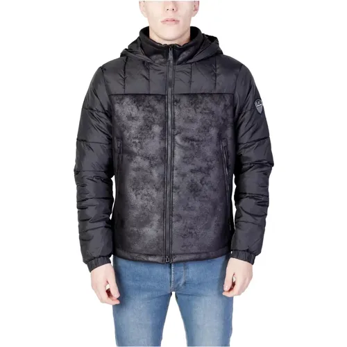 Schwarze Kapuzen-Zipper-Jacke für Männer , Herren, Größe: M - Emporio Armani EA7 - Modalova