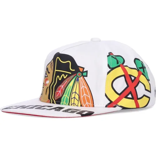 Caps, male, , Size: ONE SIZE Chicago Blackhawks Flat Brim Cap - Mitchell & Ness - Modalova