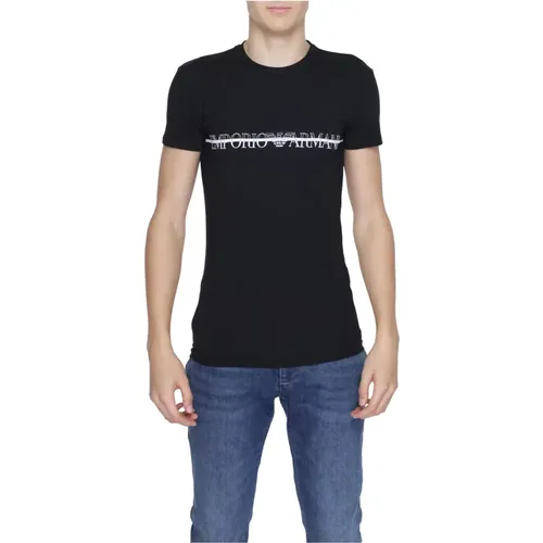 Schwarzes Baumwoll-T-Shirt für Männer Frühling/Sommer , Herren, Größe: L - Emporio Armani - Modalova