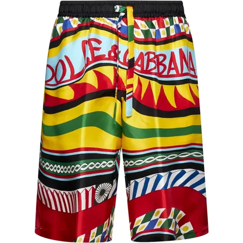 Casual Shorts, male, , Size: M Carreto-print silk bermuda shorts - Dolce & Gabbana - Modalova