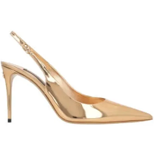Golden Heel Slingback with Metal Detail , female, Sizes: 4 UK - Dolce & Gabbana - Modalova