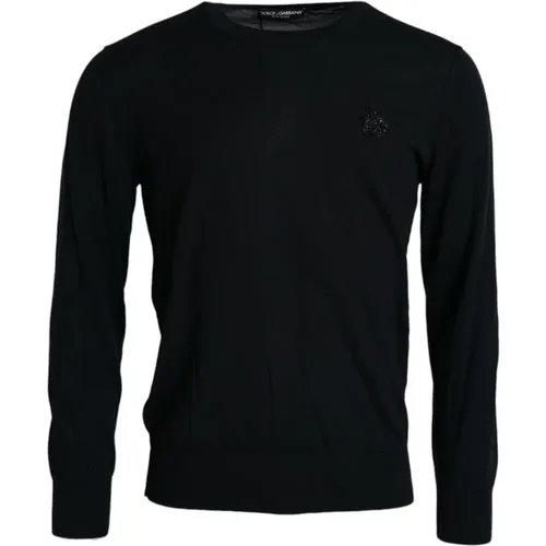 Blauer Cashmere Bee Crewneck Pullover - Dolce & Gabbana - Modalova