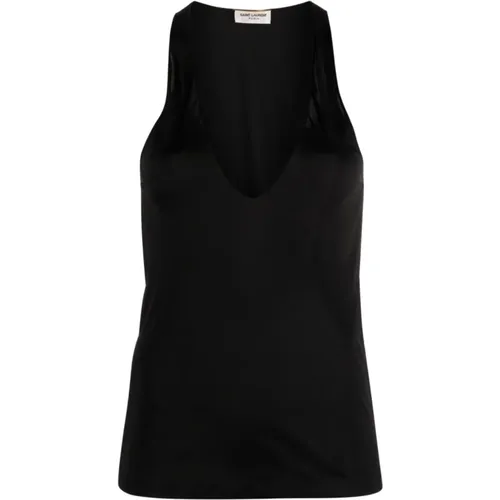 Semi-Sheer Jersey U-Neck Top , female, Sizes: S, XS - Saint Laurent - Modalova