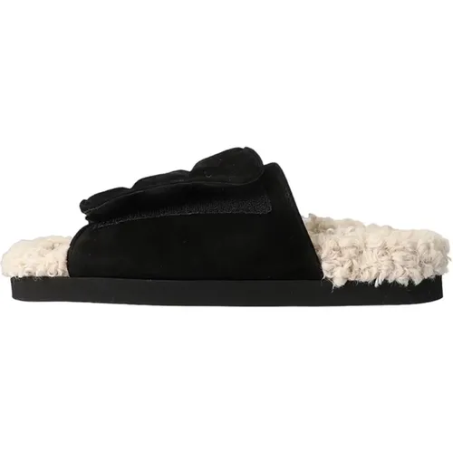 Sliders, female, , Size: 6 US Suede Shearling Low Sandals - Gia Borghini - Modalova