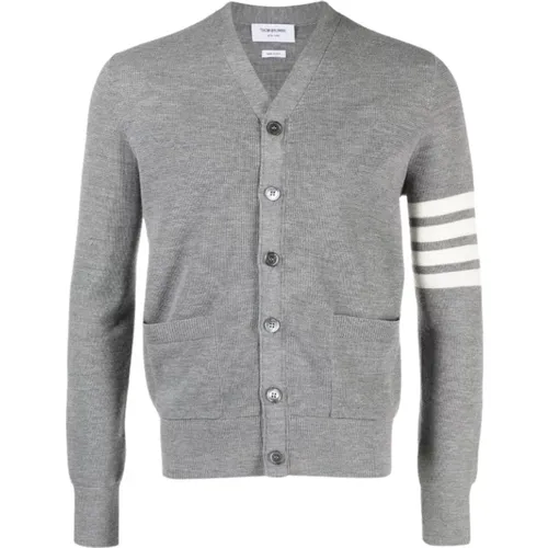 Cardigans, male, , Size: M Waffle Stitch V-Neck Cardigan Light Grey - Thom Browne - Modalova