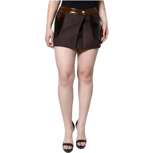 Short Skirts, female, , Size: XS Patent Leather A-line Mini Skirt - Dolce & Gabbana - Modalova