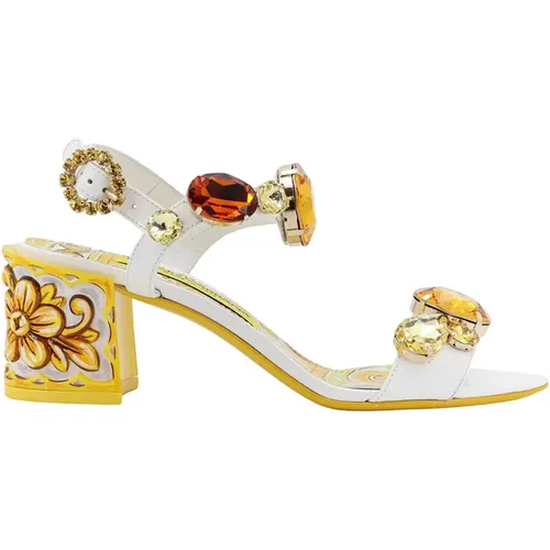 Yellow Sandals with Majolica Detail , female, Sizes: 3 UK - Dolce & Gabbana - Modalova