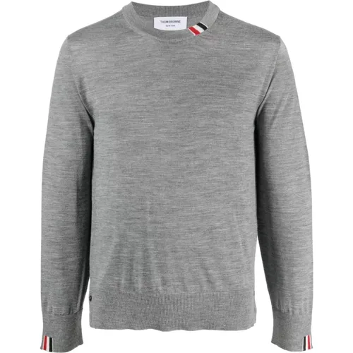 Grey Logo-Patch Wool Sweatshirt , male, Sizes: M, XL, L - Thom Browne - Modalova