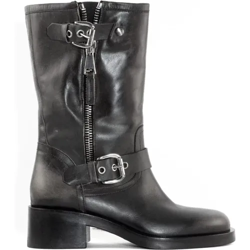 Leather Zipper Buckle Boots , female, Sizes: 4 UK, 6 UK, 3 UK - Strategia - Modalova