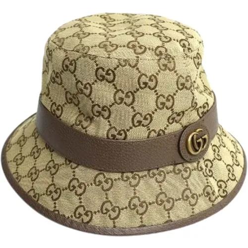 Pre-owned Accessories, male, , Size: ONE SIZE Pre-owned GG Canvas Cotton Polyester Bucket Hat - Gucci Vintage - Modalova