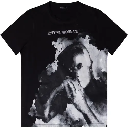 Schwarzes Portrait T-Shirt aus leichtem Jersey - Emporio Armani - Modalova