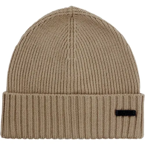 Beanies, male, , Size: ONE SIZE Ribbed Wool Beanie - Hugo Boss - Modalova
