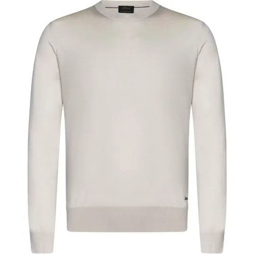 Ribbed crew neck cashmere sweater ivory , male, Sizes: M, S, L - Brioni - Modalova