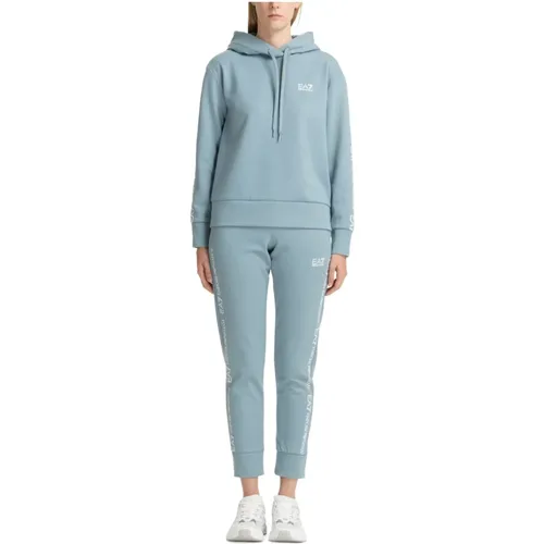 Training Sets, female, , Size: S Plain Hooded Tracksuit with Drawstring Closure - Emporio Armani EA7 - Modalova