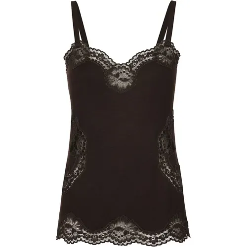 Lace Detail Top T-Shirt , female, Sizes: L, XS - Dolce & Gabbana - Modalova