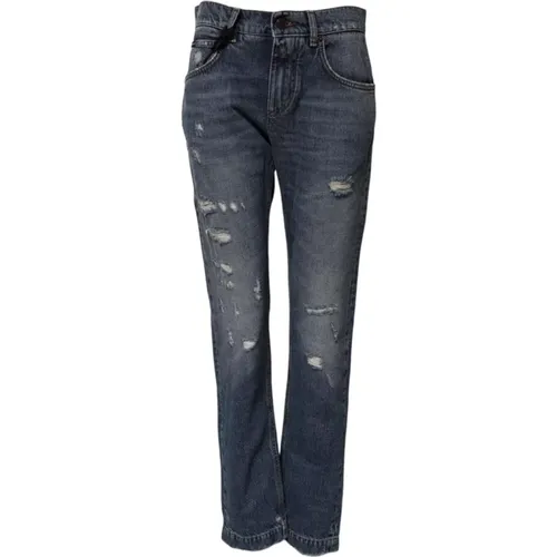 Slim-fit Jeans, female, , Size: 2XS Sacred Heart Patch Boyfriend Jeans - Dolce & Gabbana - Modalova