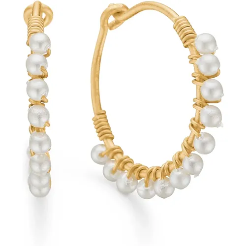 Schöne Perlen-Hoops aus 14 Karat vergoldetem Sterlingsilber - Frk. Lisberg - Modalova
