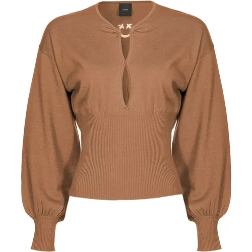 Braune Sweaters mit Love Birds Detail , Damen, Größe: M - pinko - Modalova