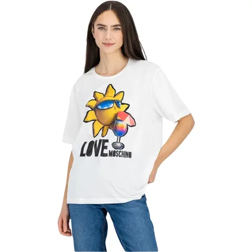 Casual-chic Logo Print T-Shirt , Damen, Größe: XS - Love Moschino - Modalova
