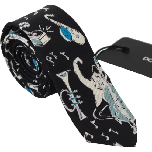 Ties, male, , Size: ONE SIZE Silk Musical Instrument Clic Tie - Music Print - Dolce & Gabbana - Modalova