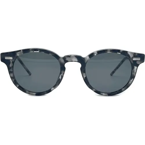 Sunglasses, male, , Size: ONE SIZE Grey Tortoise Round Sunglasses - Thom Browne - Modalova