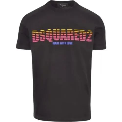Schwarzes Baumwoll-T-Shirt mit Iconic Logo - Dsquared2 - Modalova