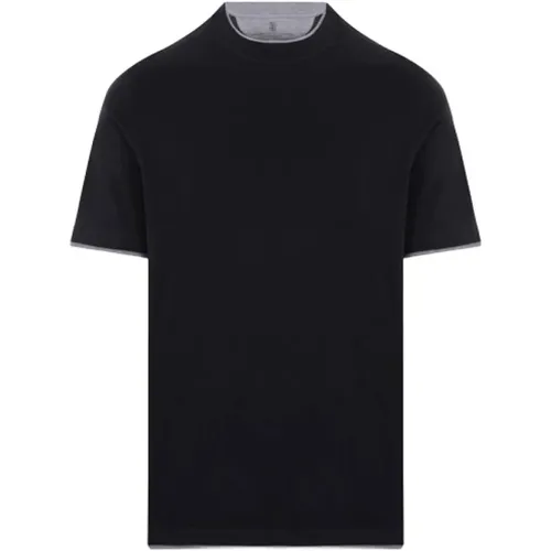 T-shirt with Grey Trim , male, Sizes: L, M, S, XL - BRUNELLO CUCINELLI - Modalova