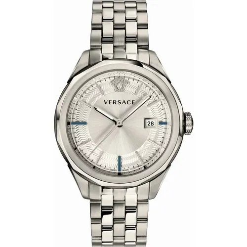 Silberne Edelstahl Uhr mit Silbernem Zifferblatt - Versace - Modalova