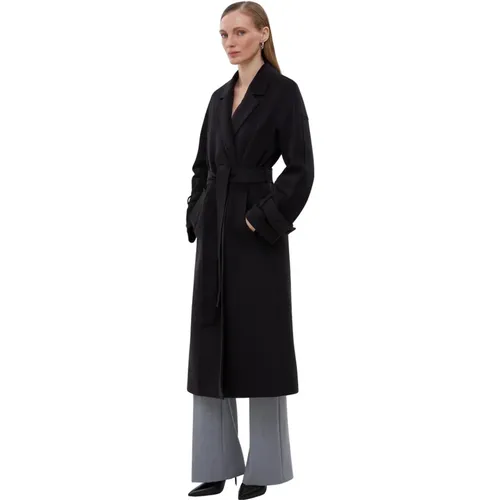 Women's Long Classic Belted Coat Er00115599 , female, Sizes: L - Estro - Modalova