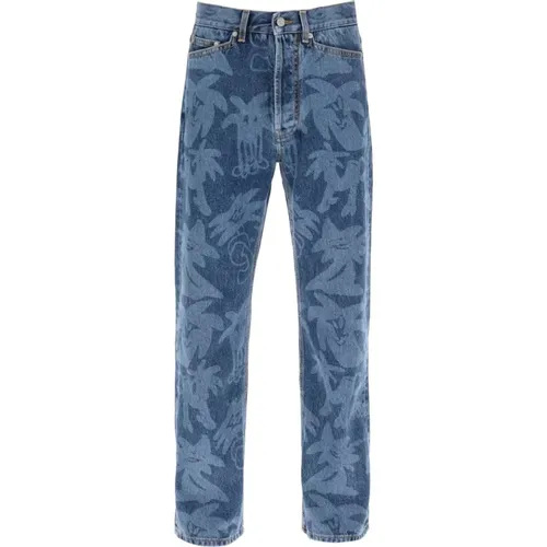 Denim-Jeans mit Palmity-Motiv und Laserdruck , Herren, Größe: W30 - Palm Angels - Modalova