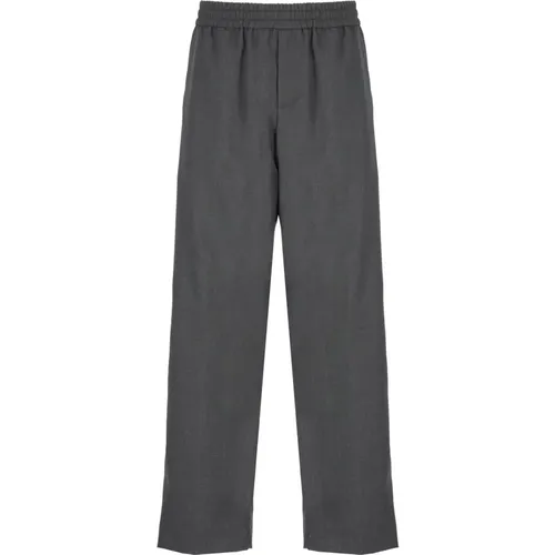 Straight Trousers, male, , Size: L Grey Wool Elastic Waist Pants - Golden Goose - Modalova