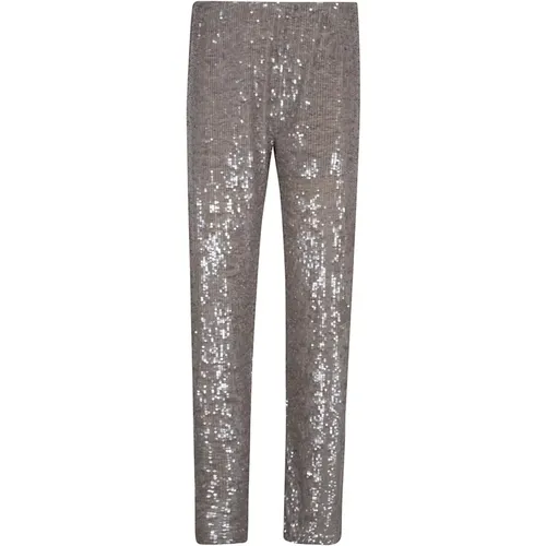 Straight Trousers, female, , Size: S Grey Sequined Elastic Waistband Trousers - P.a.r.o.s.h. - Modalova