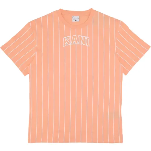 Pinstripe Tee Apricot/Weiß Kurzarm T-shirt , Herren, Größe: XL - Karl Kani - Modalova