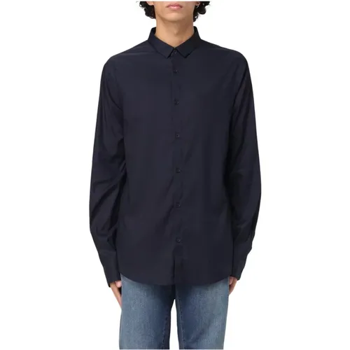 Casual Shirts, male, , Size: L Navy Cotton Shirt Stylish Design - Armani Exchange - Modalova