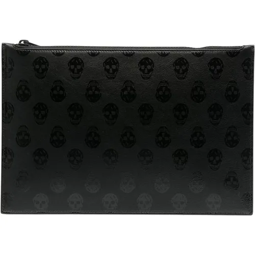 Wallets & Cardholders, male, , Size: ONE SIZE Skull Motif Leather Wallet with Zipper - alexander mcqueen - Modalova