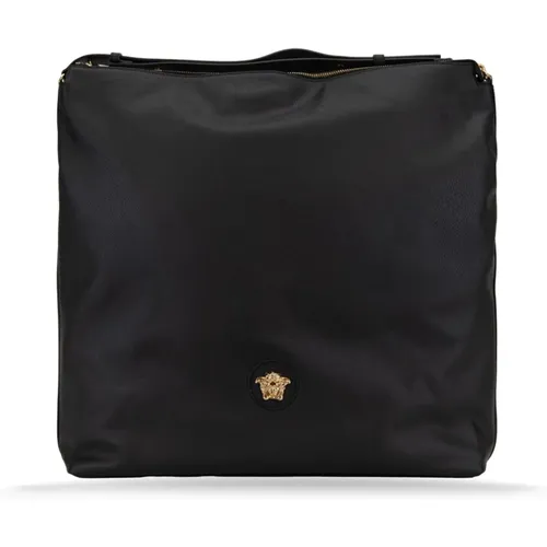 Shoulder Bags, female, , Size: ONE SIZE Leather Shoulder Bag with Gold Logo - Versace - Modalova